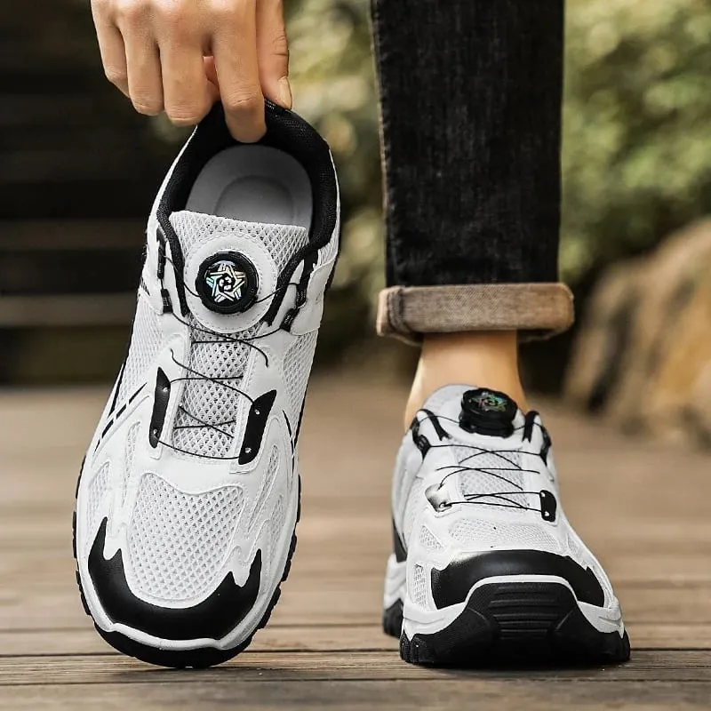 Men's breathable casual sneakers summer soft sole non-slip outdoor running shoes classic Rotating shoelaces light sports shoes