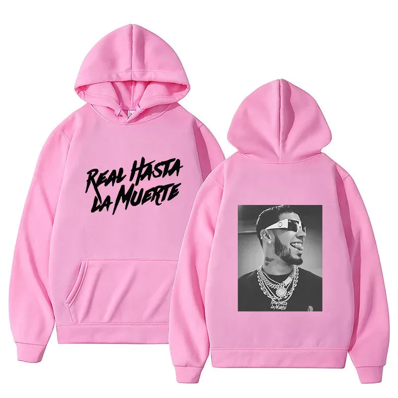 Anuel aa impresso hoodies moletom casaco real hasta la muerte casual agasalho traje das mulheres dos homens roupas anime pulôver com capuz — image 3