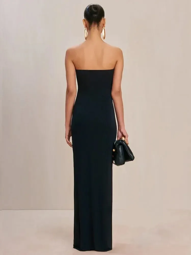 2025 mulheres celebridade sexy sem alças sem costas preto maxi longo bodycon bandage vestido elegante noite clube festa outfit — image 3