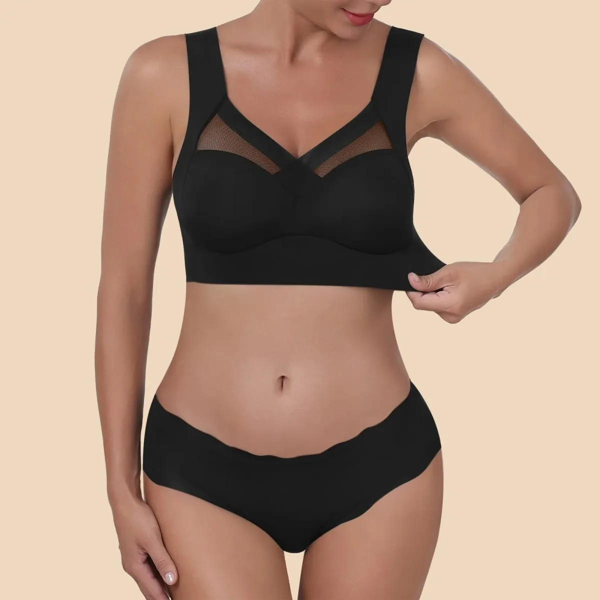 Women Seamless Underwear Set Wireless Ice Silk Thin Back Beauty T Shirt Bra And Smooth Panty Set Solid Color Lingerie Suits — image 7