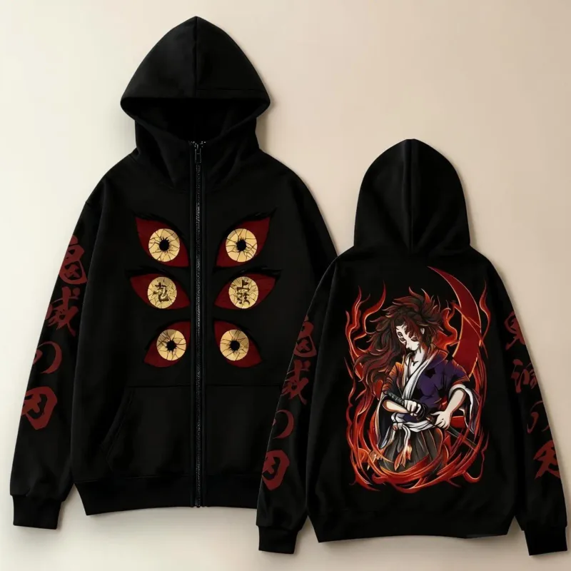 Demon Slayer Graphic Hoodie, Anime Zip Hoodie, Anime Lovers Gift — image 2