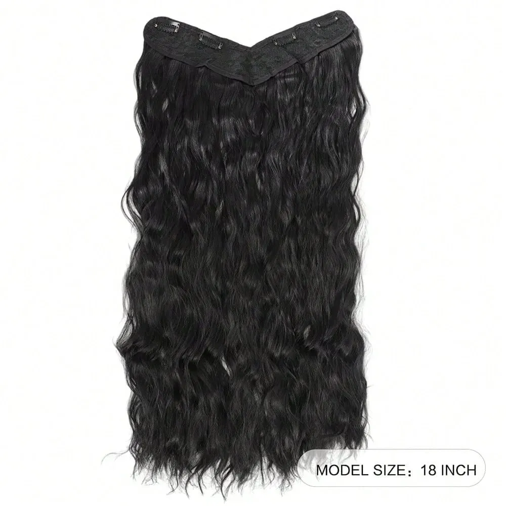 Synthetic Hair Fake Hair Extensions Clip Hairpiece V-Shaped Half Wig Natural Wavy Extension False Strands On Hairpins Women — image 3