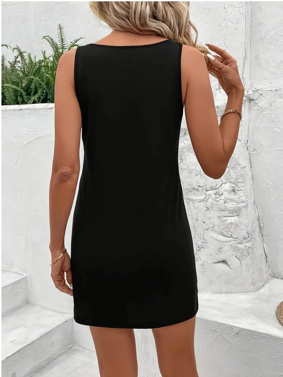 Mulheres verão sem mangas vestido regata sexy feminino verão solto sem mangas curto mini vestido com impressão preta — image 4