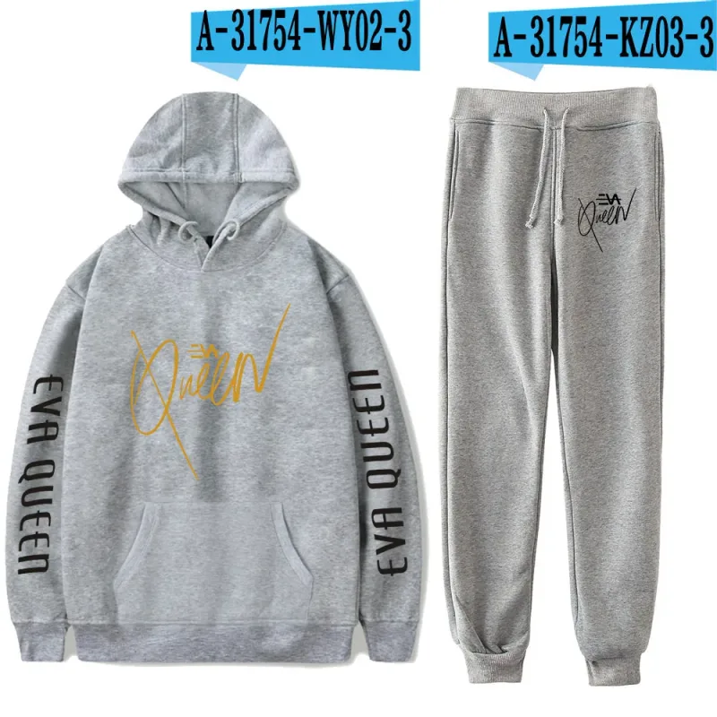 Hip Hop Bekväm Eva Queen Print Sweatshirt Träningsbyxor Kostym Huvtröjor+ Byxor Kostym Pojkar/Flickor 2-delat set Kläder — image 25
