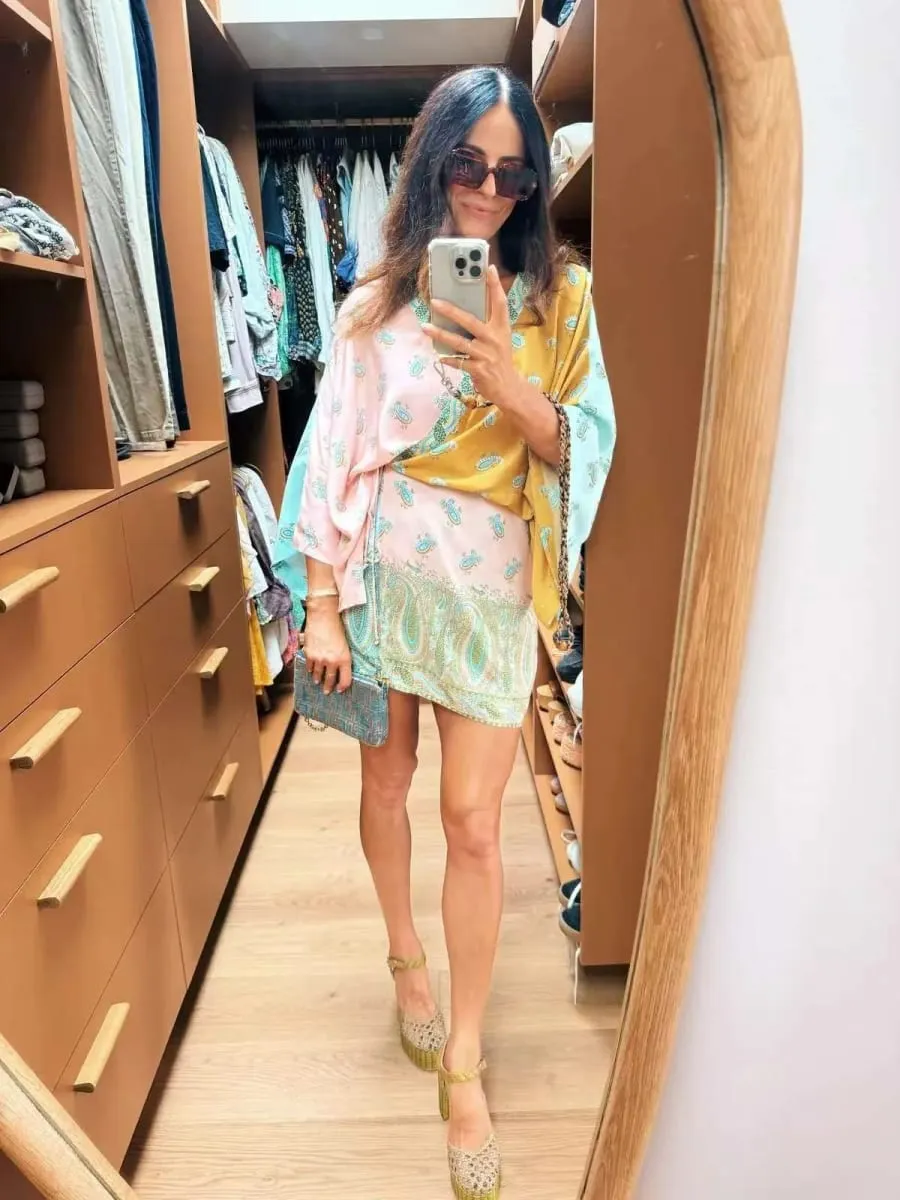 Bohemian Color Block Paisley Print Kimono Wrap Mini Dress Women V Neck 3/4 Sleeve Beach Cover Up Casual Short Dresses Summer 202 — image 1