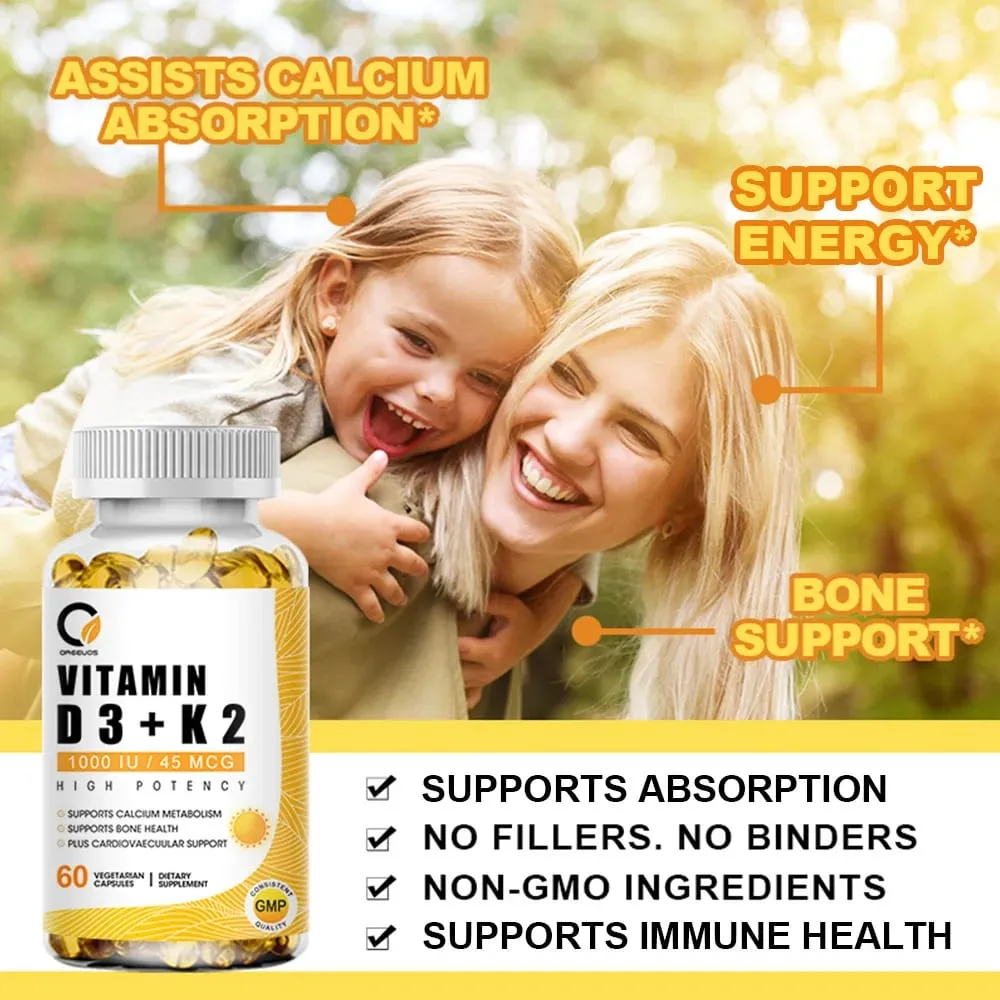 Suplemento dietético de vitamina D3 + K2 - Suporte à saúde óssea e cardíaca ajuda a regular o metabolismo do cálcio - 120 Cápsulas gelatinosas — image 6