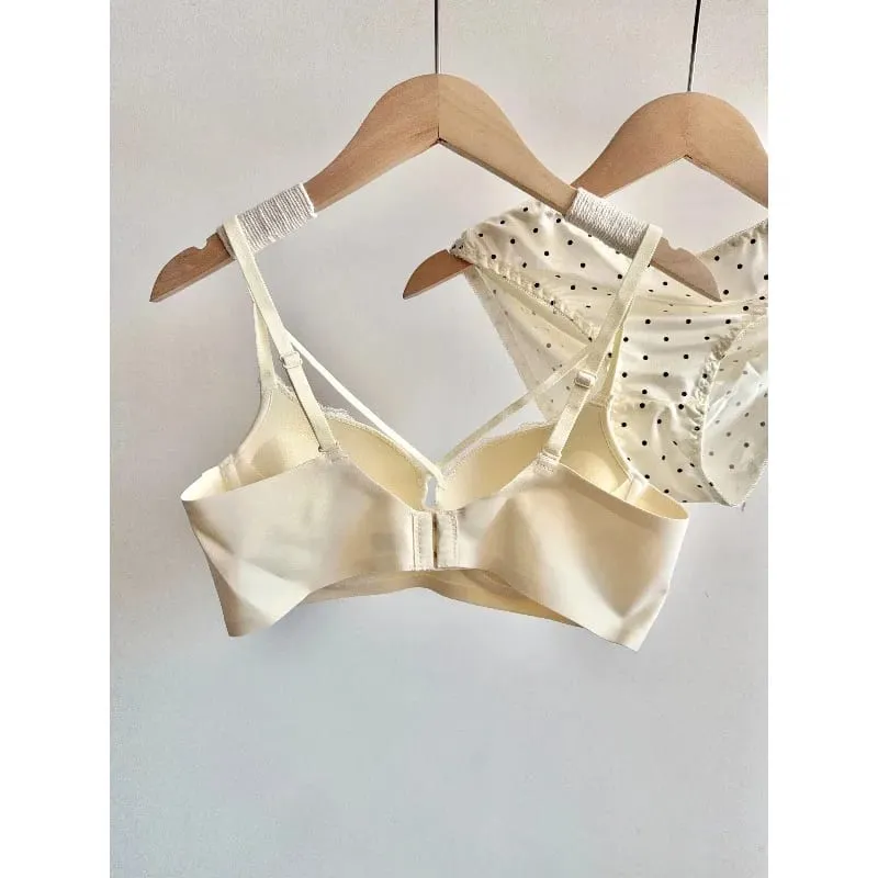 Women Sexy French Lace Push Up Bra Set Polka Dot Small Cup Shaping Sweet Lingerie Breathable Underwear Daily Dating Nightwear — image 4