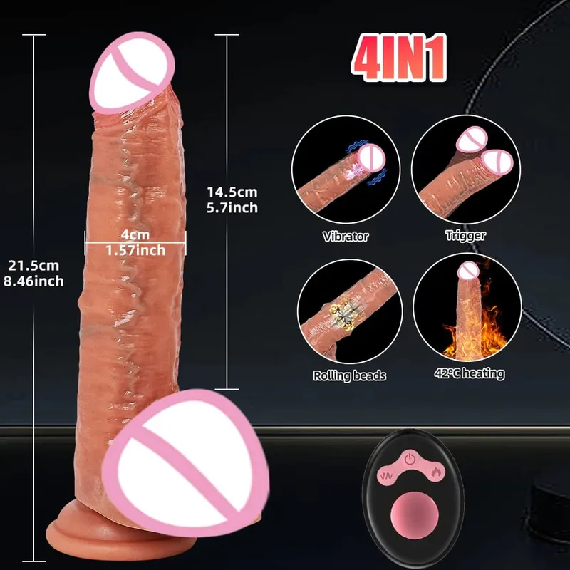 Thrusting Dildo Black Dick Elescopic Vibrating Dildo Vibrator Heating Sex Toy G-Spot Anal Stimulation Vibrating For Women