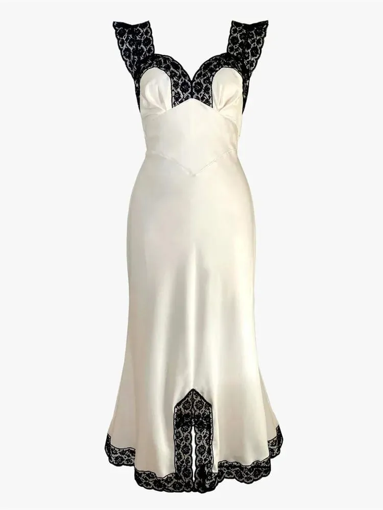 Tossy Fashion Satin Lace Long Dress Women V-Neck Patchwork Hollow Out Walang manggas na Lace-Up Dress Panggabing Pambabae Autumn Maxi Dress — image 7