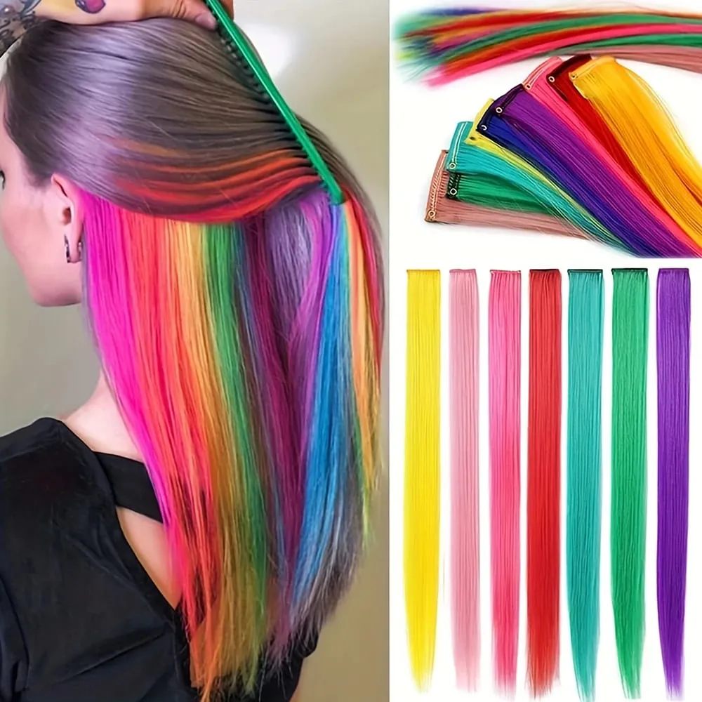 1PCS/Pack Synthetic Colored Party Highlights Clip in Hair Extensions for Girls Omber Colors Long Straight Hairpieces