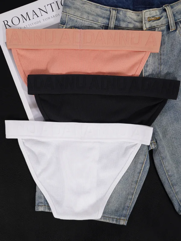 Men's Cotton Ribbed Skin-Friendly Bare Feel Convex Pouch Briefs, Embossed Letter Wide Waistband Slim Fit Underwear — image 6