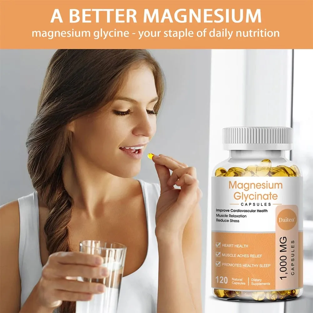 Suplemen Magnesium Glycinate dengan Vitamin Untuk Menggalakkan Tidur Semulajadi Mengurangkan Tekanan dan Kebimbangan serta Menyokong Kesihatan Tulang — image 1