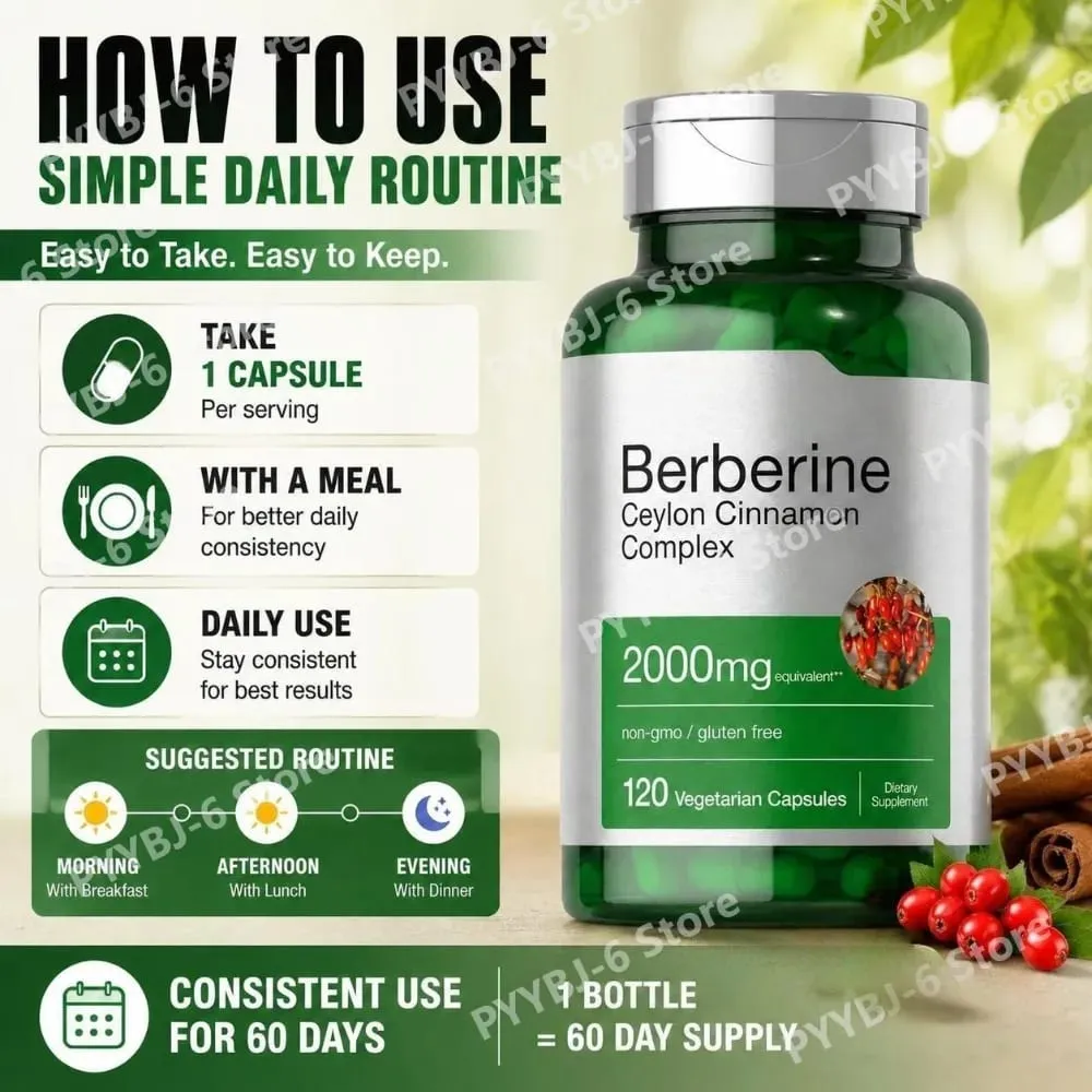 Berberine Ceylon Cinnamon Complex 2000mg Vegetariske Kapsler Ikke-GMO Glutenfri Dagligt Wellness Supplement for Voksne 120 Count — image 6