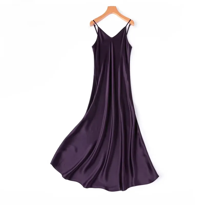 2026 Pambabaeng Fashion Bagong 21MM 100% Natural Mulberry Silk Plain Satin Extended French Sexy Adjustable Shoulder Strap Solid Dress — image 17