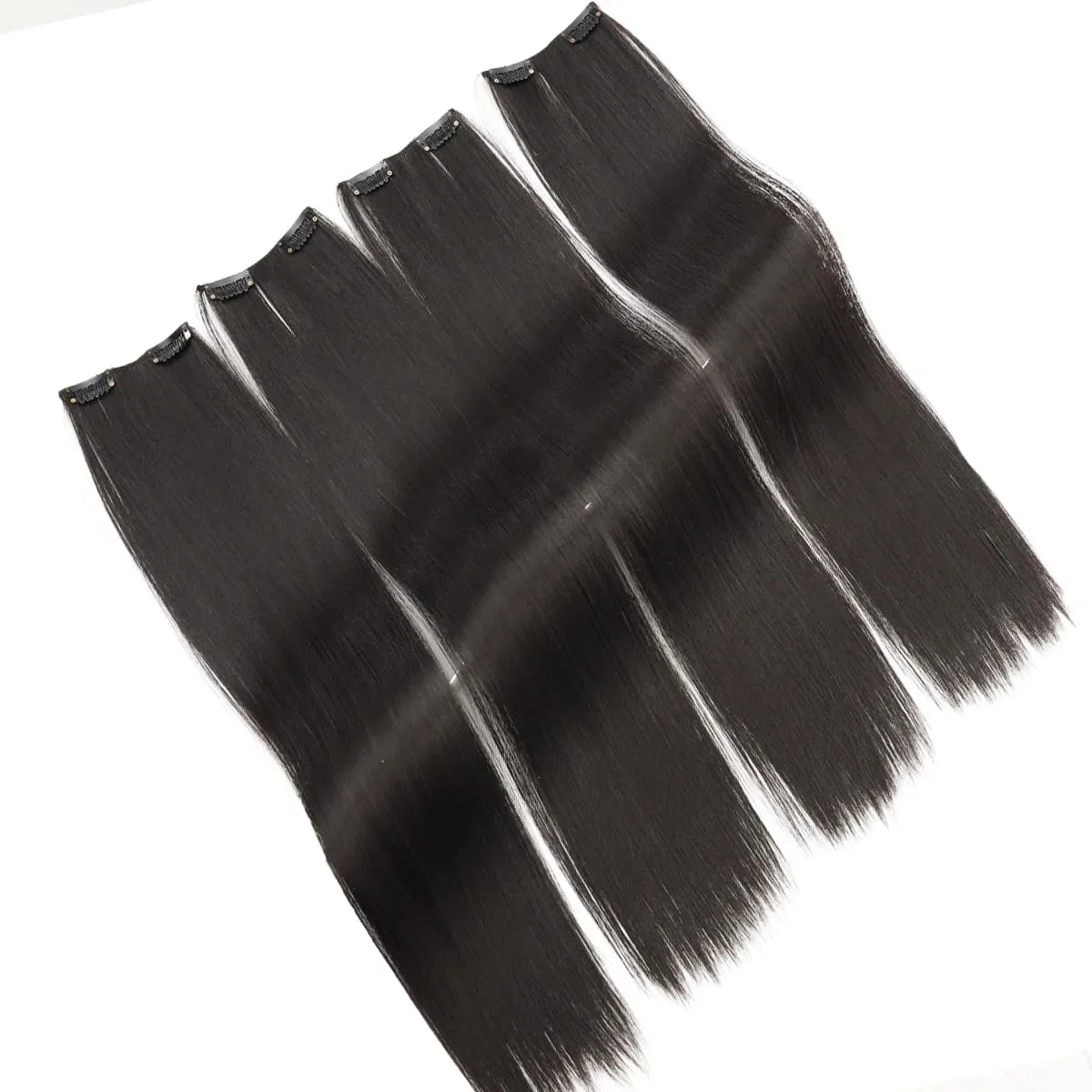 4PCS synthetic hair extension piece long straight hair wig clip heat-resistant wig piece extension on a woman's hair — image 6