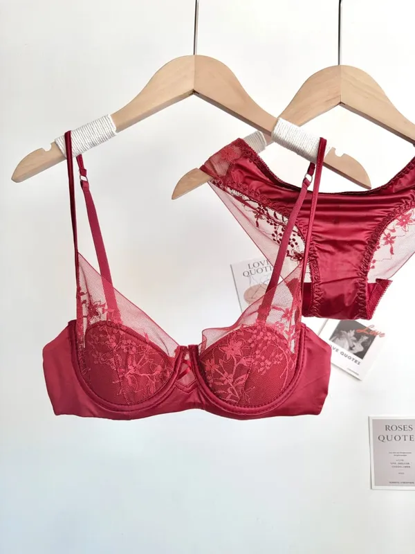 Elegant Lace Lingerie Set Women Soft Underwire Thin Cup Push‑Up Bra Panty Suit For Small Bust Size 32‑38 Daily Home Underwear
