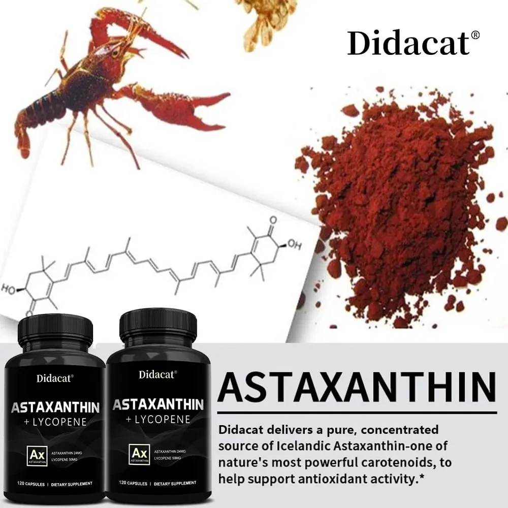 Icelandic Astaxanthin 24mg + Lycopene 50mg Heart Brain Joint Immune Antioxidant Dietary Supplement - 120 Capsules — image 2