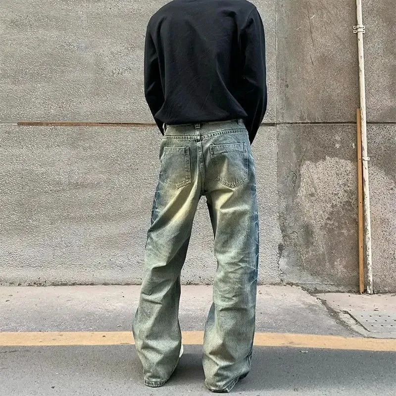 Men's Side Crease Design Straight Jeans Spring Street Sweatpants Boys Trousers Male High Waist Wide-leg Denim Pants — image 4