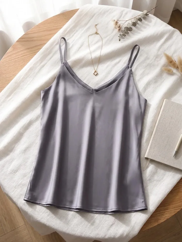 zjaiss Halter V Neck Basic White Cami 2026 Summer Spaghetti Strap Women Tank Top Sleeveless Satin Silk Tops Women'S Camisole — image 11