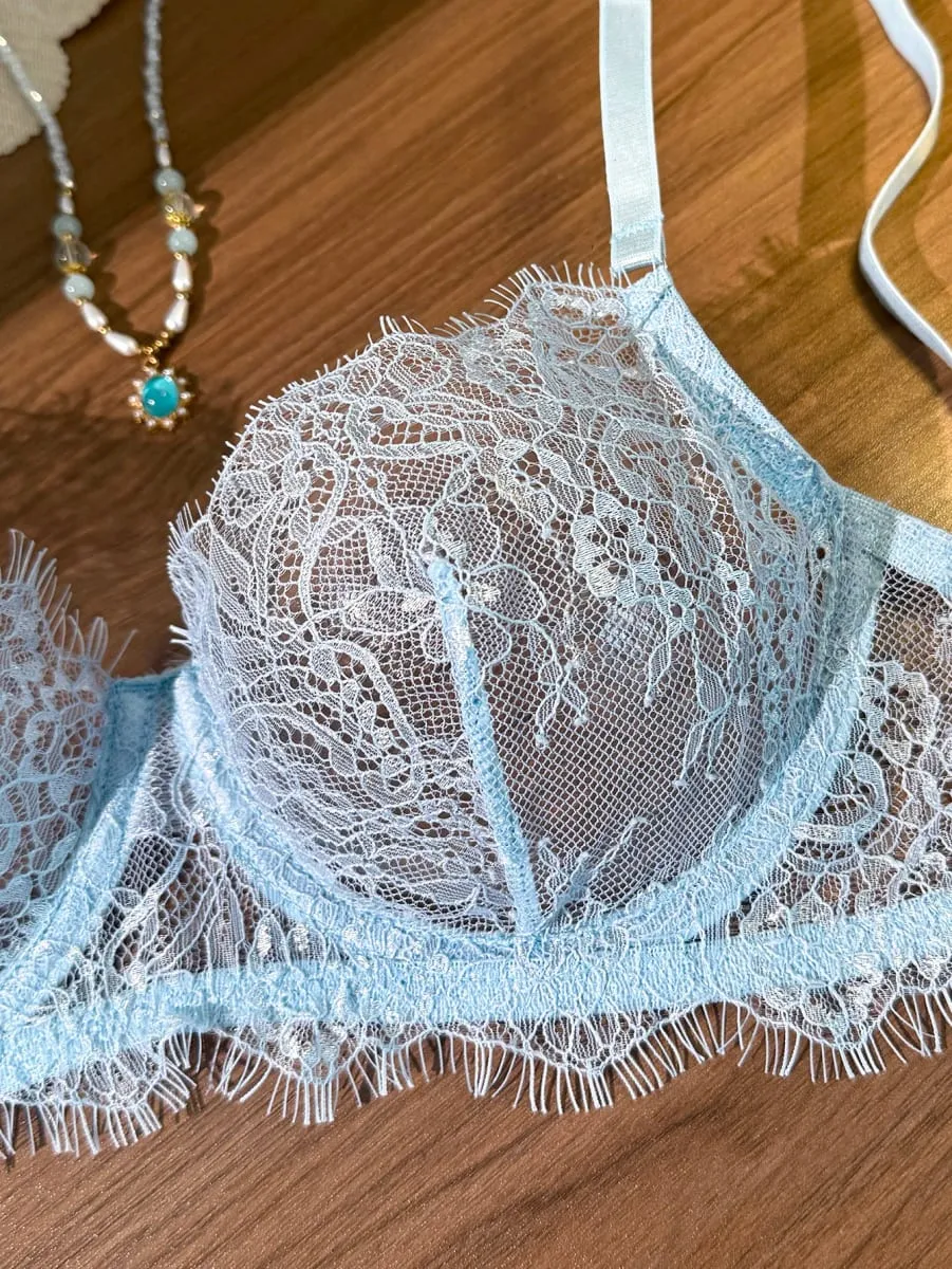 Ladies' Basic Style Thin Lace Bra And Panty Set Seamless Single Layer Eyelet Underwear Comfortable Intimate Apparel — image 6
