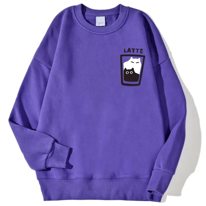 Cat Latte Cartoon Design Men Sweatshirt Fashion Casual Hooded Vintage Loose Hoodies Korean Fleece Clothing — image 11