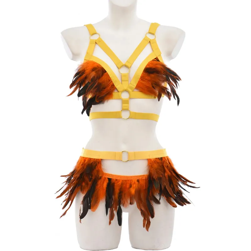 Gótico elástico corpo arnês gaiola sutiã oco ajustar lingerie sexy conjunto punk halloween pena desempenho roupas bondage arnês — image 8