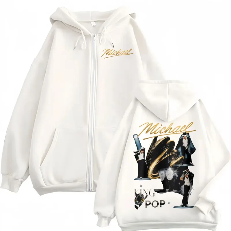 King of Pop Michael Jackson Concert Zipper Hoodies Men's Women Fashion Trend Classic Jacket Sweatshirt Long Sleeve Zip Up Hoodie