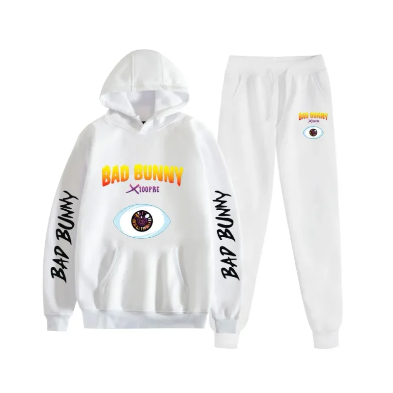 Harajuku Bekväm bad bunny Tryck Sweatshirt Träningsbyxor Kostym Dam Luvtröjor+ Byxor Kostym Pojkar/Flickor 2-delat set Kläder — image 15