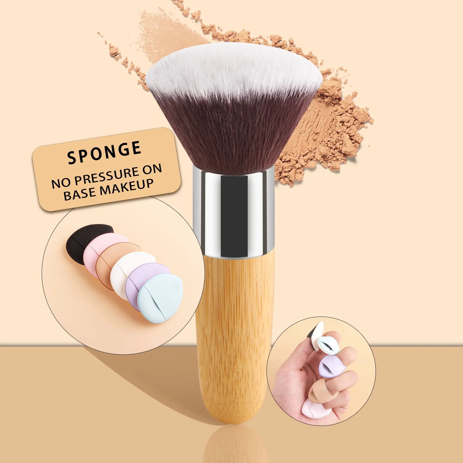 1pc Soft Make up brushes Foundation Powder blusher blending contour Professional High quality with powder puff with 6 fingers — image 1