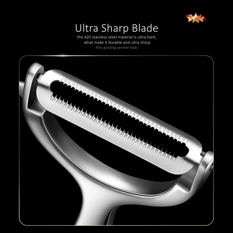 Sertipikasyon ng LFGB na Ultra Matalim at Matibay 420 Hindi kinakalawang na Asero na Pambalat ng Kusina Movable Blade Zester Pagbabalat ng Prutas at Gulay — image 4