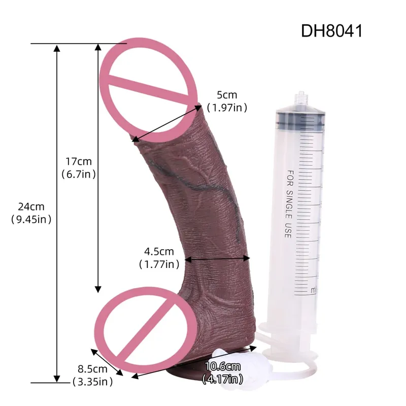 Silicone Lifelike Double Layers Ejaculating Penis Squirting Long Dildo With Sucker Anal Sex Toys Para sa Lalaki Babae Masturbator — image 14