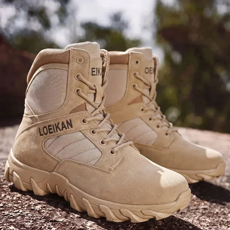 Men's Tactical Combat Boots Suede & Mesh Upper Lace‑up Anti‑slip Thick Sole Male High‑top Boots For Hiking Outdoor Activities — image 1
