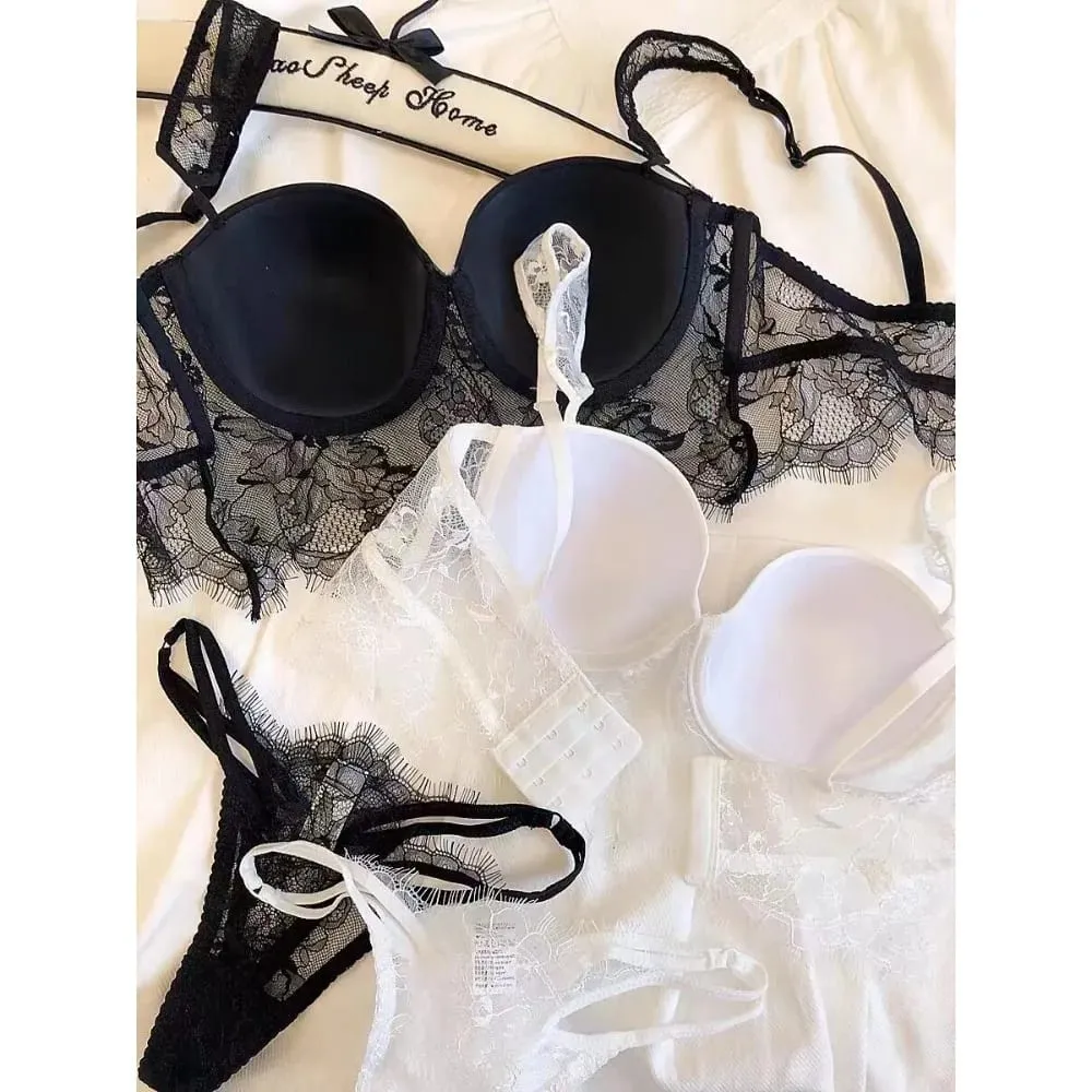 セクシーな Summer Thin Cup Lace Lingerie Set Soft Underwire Deep U‑Back Push‑Up Bra Matching Underwear Breathable Daily Intimates — image 5