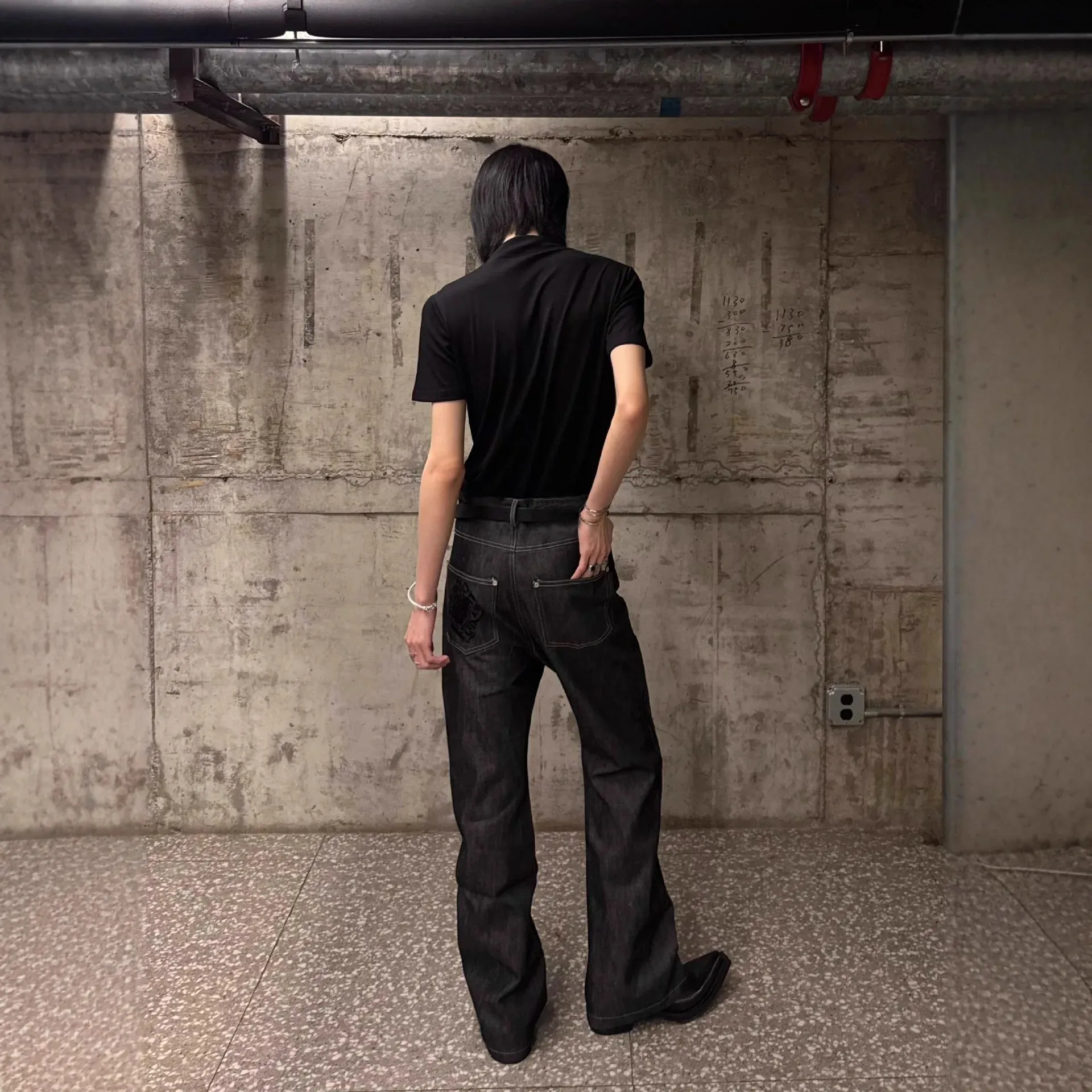 2026 Spring Original Cow Scimitar Bootcut Jeans Men's Commuter Pants Embroidered Trousers — image 3