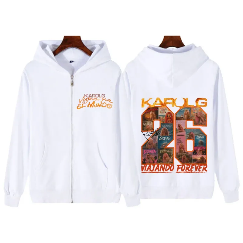 Karol G Viajando Por El Mundo Tropitour 2026 Print Zipper Hoodie Men Women Fashion Sweatshirts Casual Vintage Zip Up Jacket Coat — image 4
