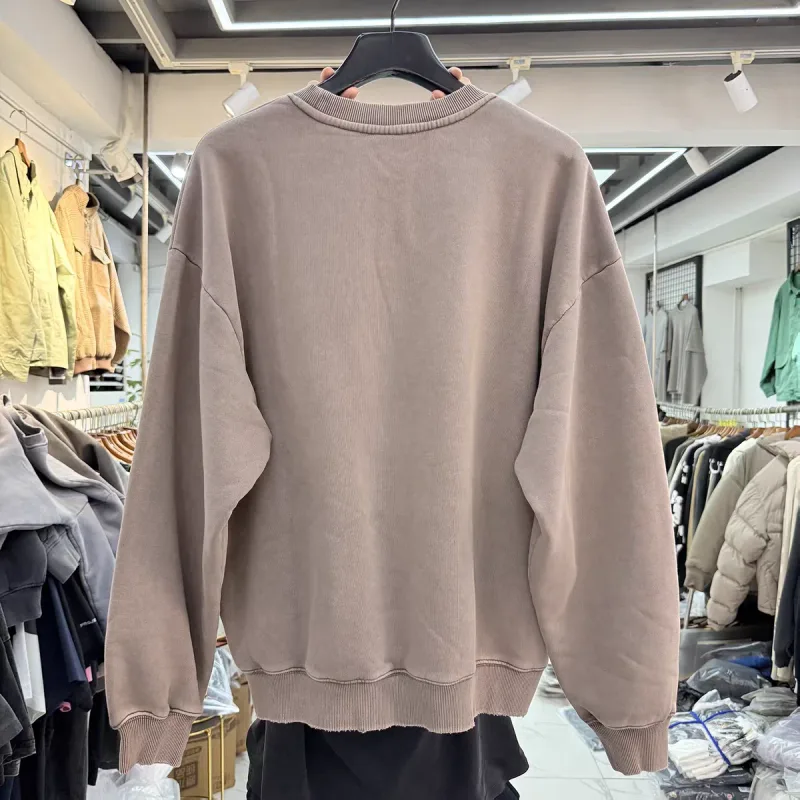 Nice Washed Embroidery Solid Crewneck Men Women Oversized Heavy Fabric Unisex Sweatshirts — image 4