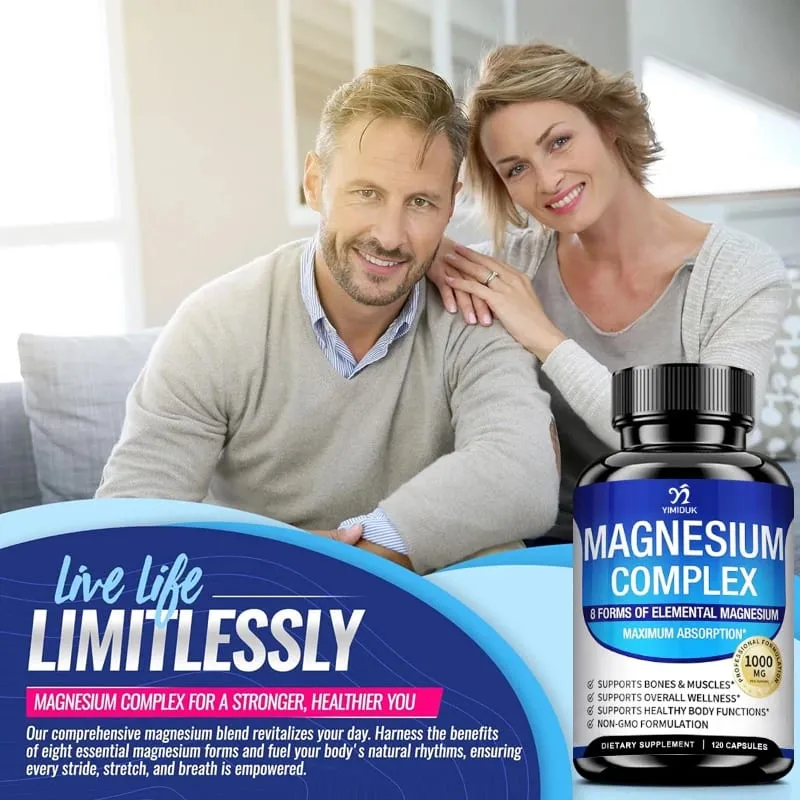 Suplemen Magnesium Kompleks 1000mg -Magnesium Glisinat Sitrat Malat Taurat Chelated untuk Energi Pemulihan Otot Tulang — image 6
