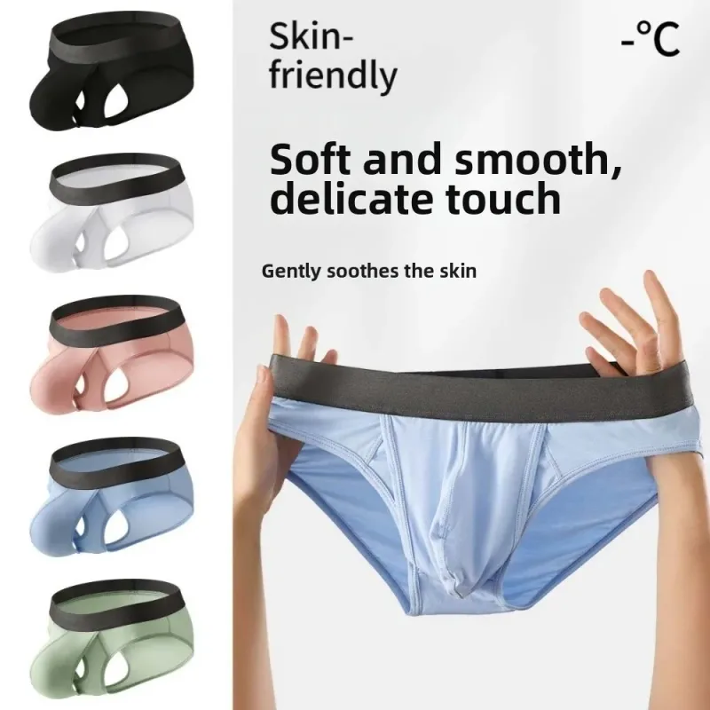 Bamboo Fiber Summer Thin Briefs Men Thin Underpants Splicing Men Front Opening Panties Lingerie Quick Dry Seamless Underwear — image 5