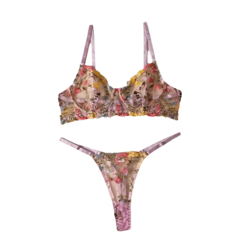 Sheer Intimates Transparent Lingerie Set Ultra-thin Elegant Embroidery Floral Underwear Push Up Panties Bra Set Honeymoon — image 5