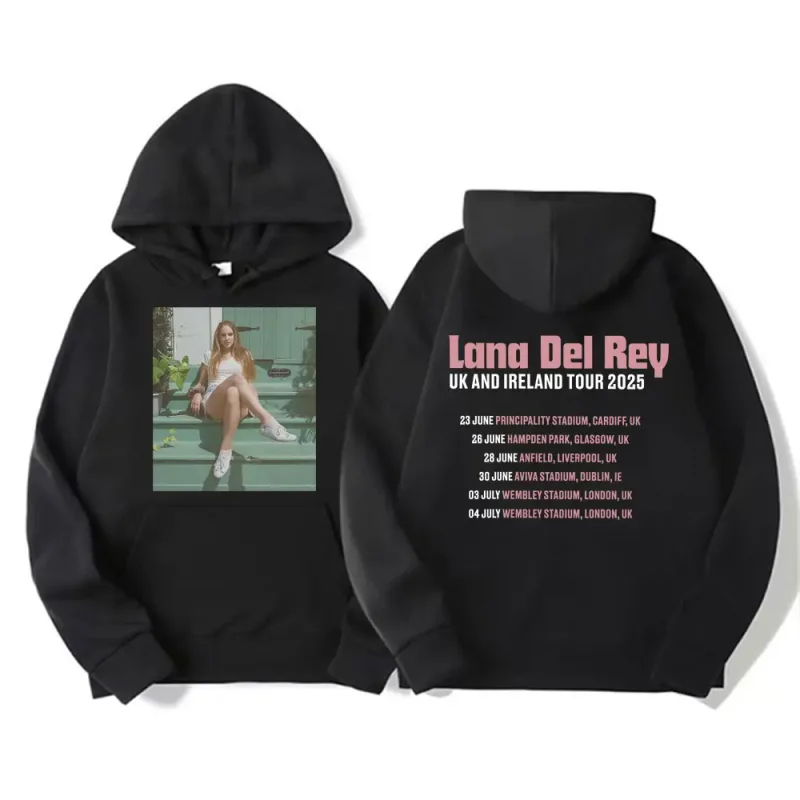 Lana Del Rey UK & Ireland Tour 2025 Gráfico Hoodies Homens Mulheres Moda Estética Casual Pulôveres Manga Longa Moletons com Capuz — image 1