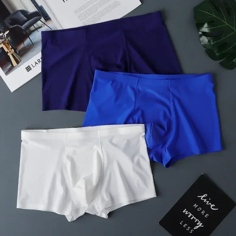 3PCS Mataas na Kalidad ng Panlalaking Ice Silk na Kasuotang Panloob sa Tag-init na Manipis Makahinga na Seamless na Panty Sexy na Panlalaking Panloob na Plus Size — image 21