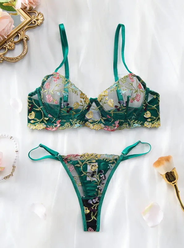 Bordado conjunto de sutiã de renda francesa meninas sexy mulheres bralette transparente roupa interior tanga sutiãs lingerie calcinha conjuntos — image 8