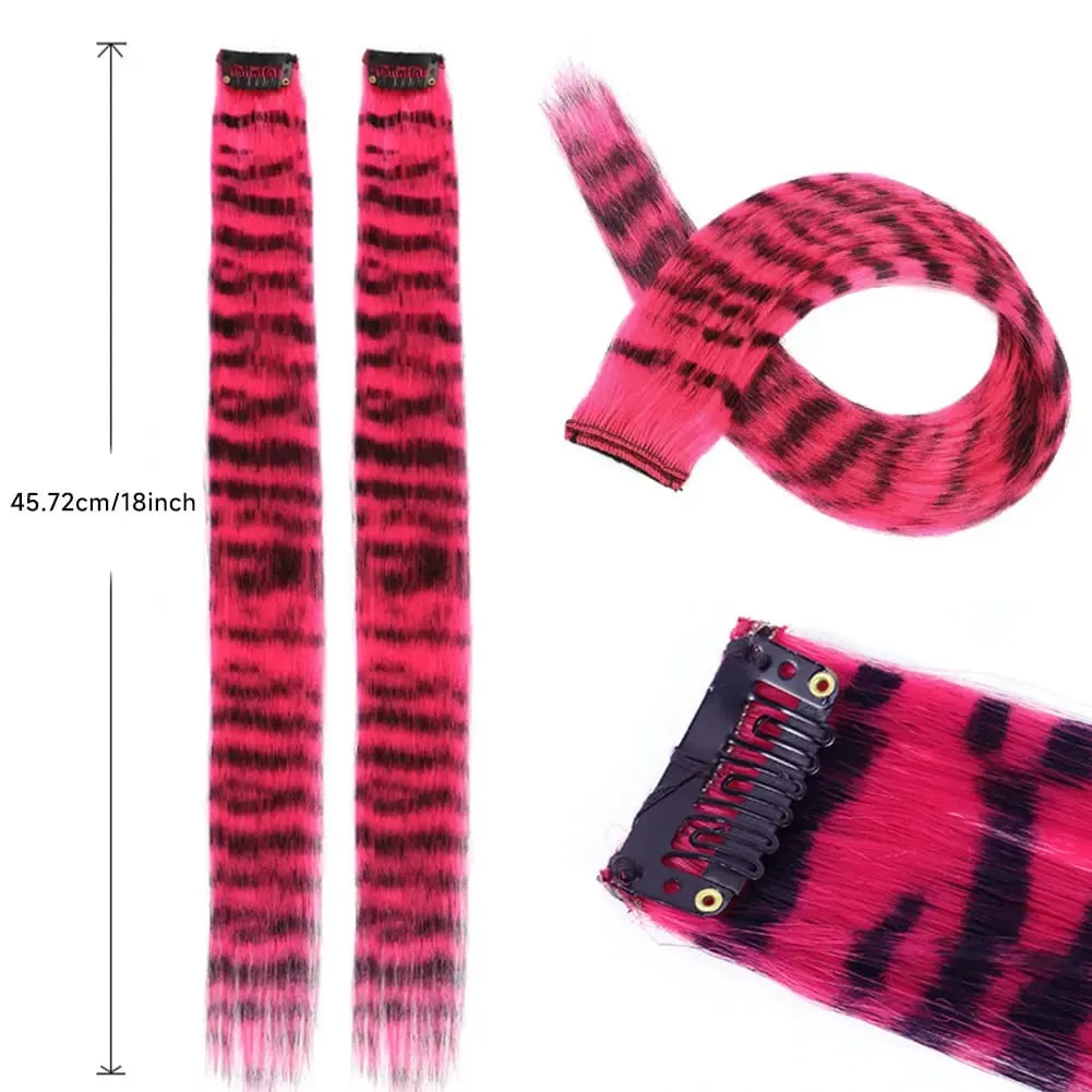 1Pc Clip-in Stripe Printed Synthetic Hair Colorful Long Straight Hair Pieces clip in Hair Extensions for Daily or Christmas wear — image 7