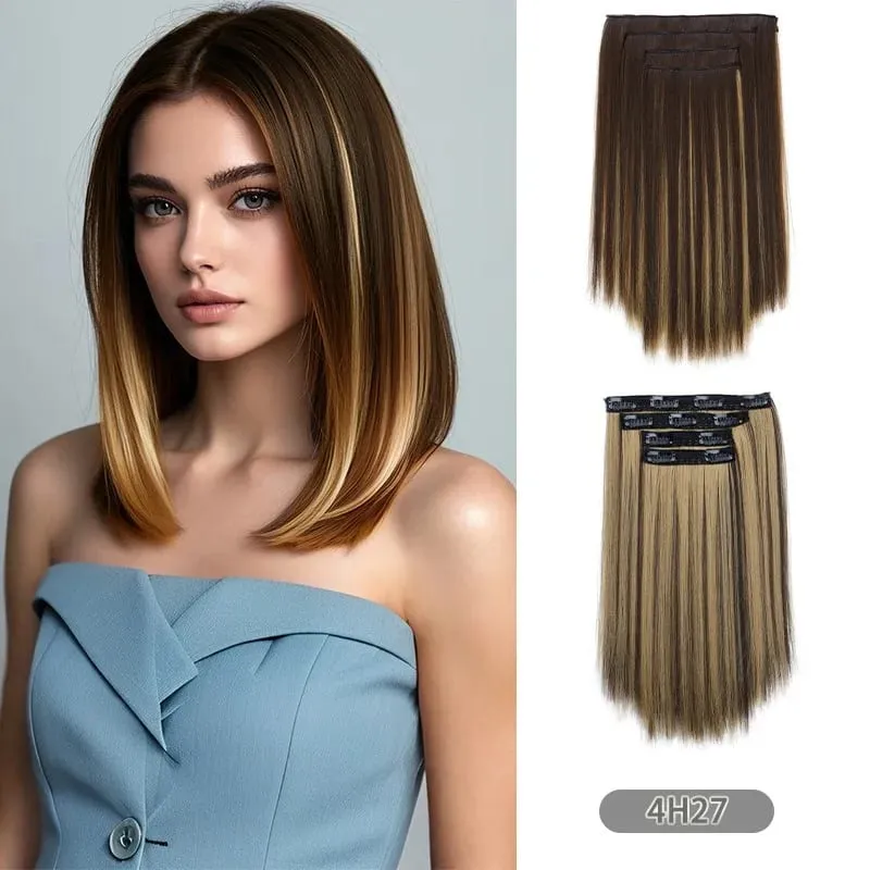 14Inch Synthetic 4Pcs/set Clips in Hair Extensions Straight Hairstyle Brown Blonde Hairpieces Heat Resistant Hair For Women
