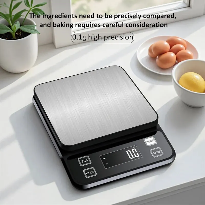 3/5/10kg 0,1g Balança de cozinha eletrônica digital LCD Display totalmente à prova d'água de aço inoxidável ferramenta de medição e pesagem — image 5