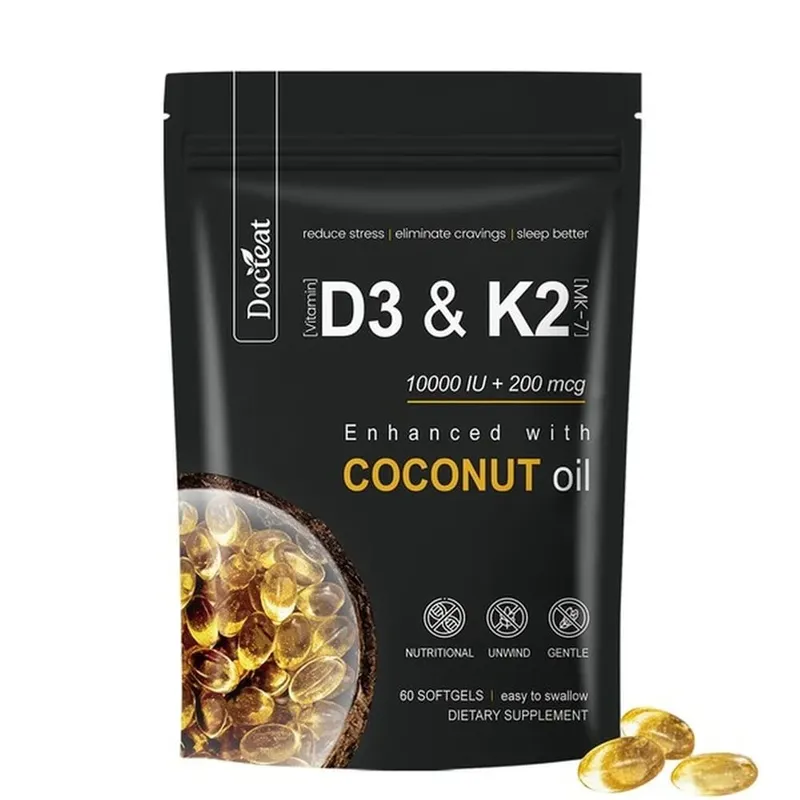 Docteat Vitamin D3 & K2 Softgels with Magnesium and Coconut Oil for Bone Nutrition Balance Immune System Balance - 60 Softgels