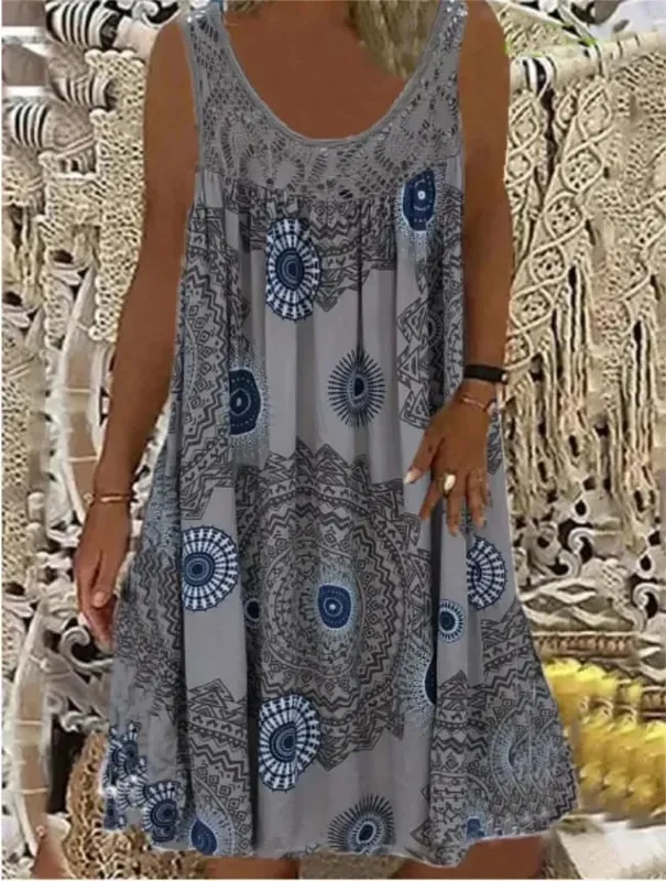 Dam S-5XL storlek Digitaltryckt off shoulder sexig camisole löst sittande klänning spets fritidsklänning sommarklänning — image 13