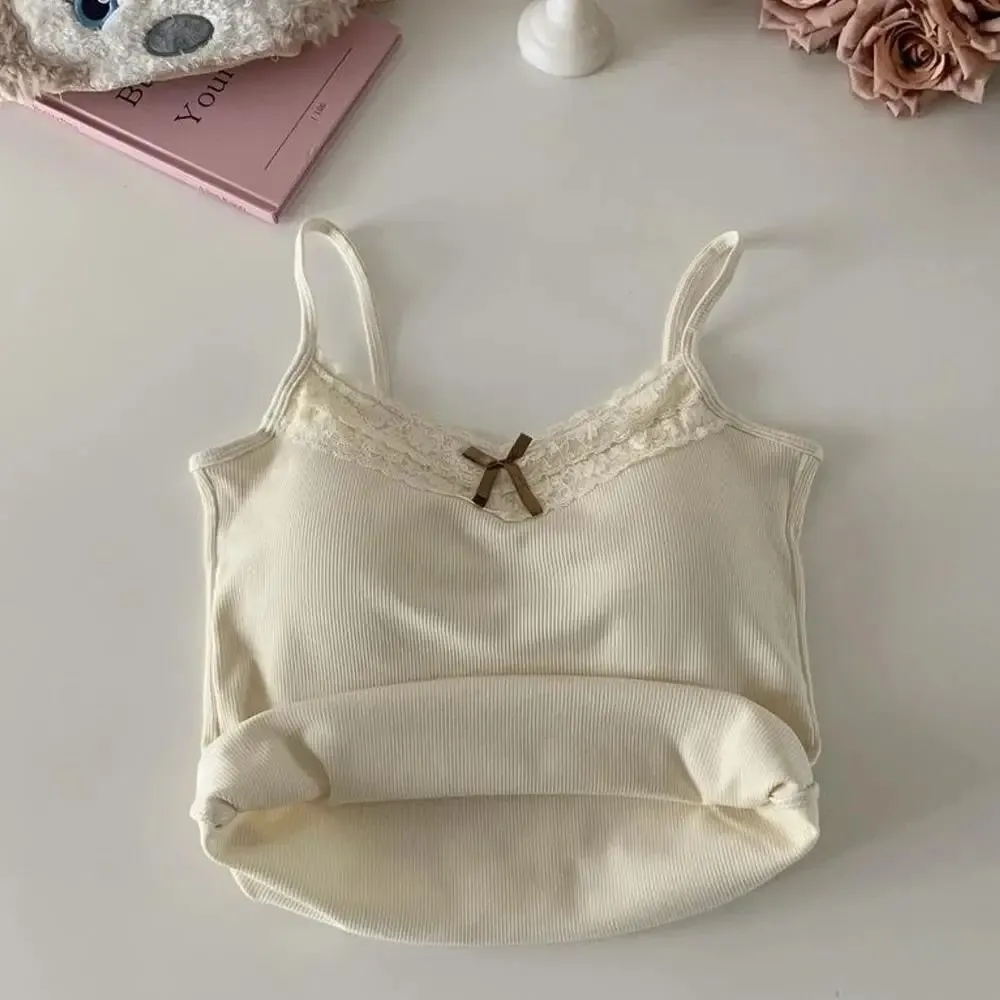 2026 coreano Y2k Crop Top Primavera Verano encaje camiseta sin mangas mujeres recortada lindo Camis chaleco Sexy blanco Crop Tops chaleco sin mangas coqueta