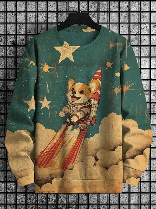 Djurkatttröjor för män Långärmad tröja O-halsmode Cool dagligen 3D-tryckta japanska konsttryck Casual sweatshirts
