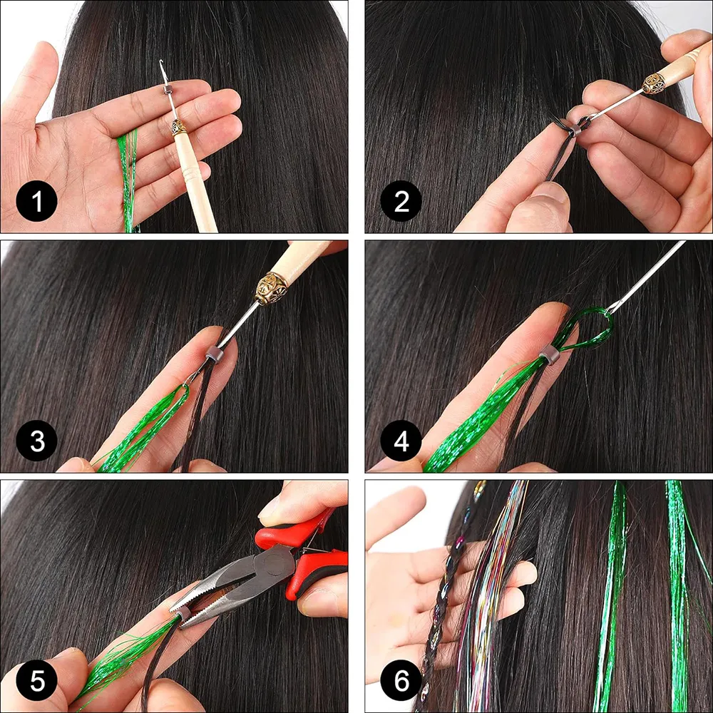 6Pcs/set Sparkle Shiny Hair Tinsel Hair Extensions Dazzles Women Hippie for Braiding Headdress Hair Braiding Tools Long 60cm — image 5